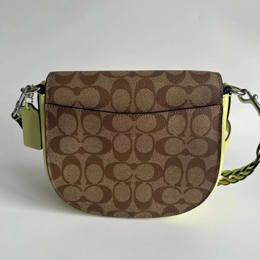 Coach Morgan Saddle Bag Brown Lime Signature Canvas CJ615 Excellent